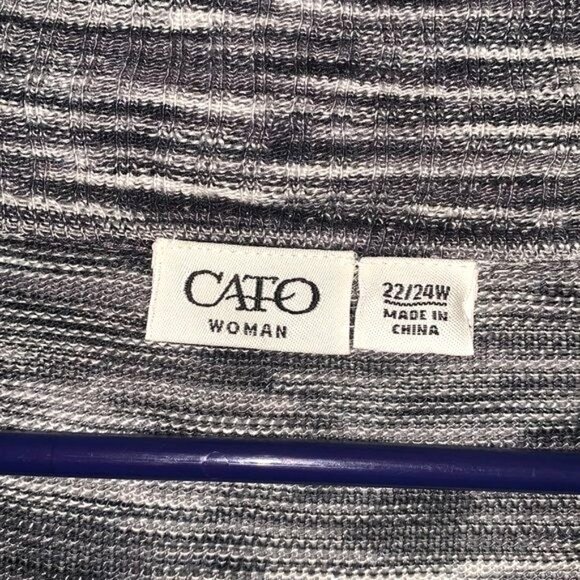 Cato Woman Open Front Cardigan 22/24W Gray/Black Striped 60% Cotton 40% Rayon - Picture 2 of 6